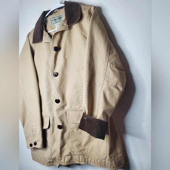 Womens L.L Bean Canvas Chore Jacket Corduroy Collar Size Medium - Picture 2 of 13